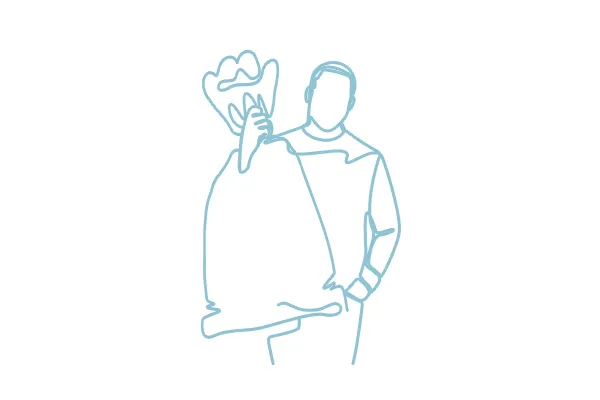 Line art of delivery driver with bag of laundry