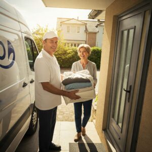 Laundry delivery service in action, showing the convenience and efficiency of scaling a laundry delivery business.